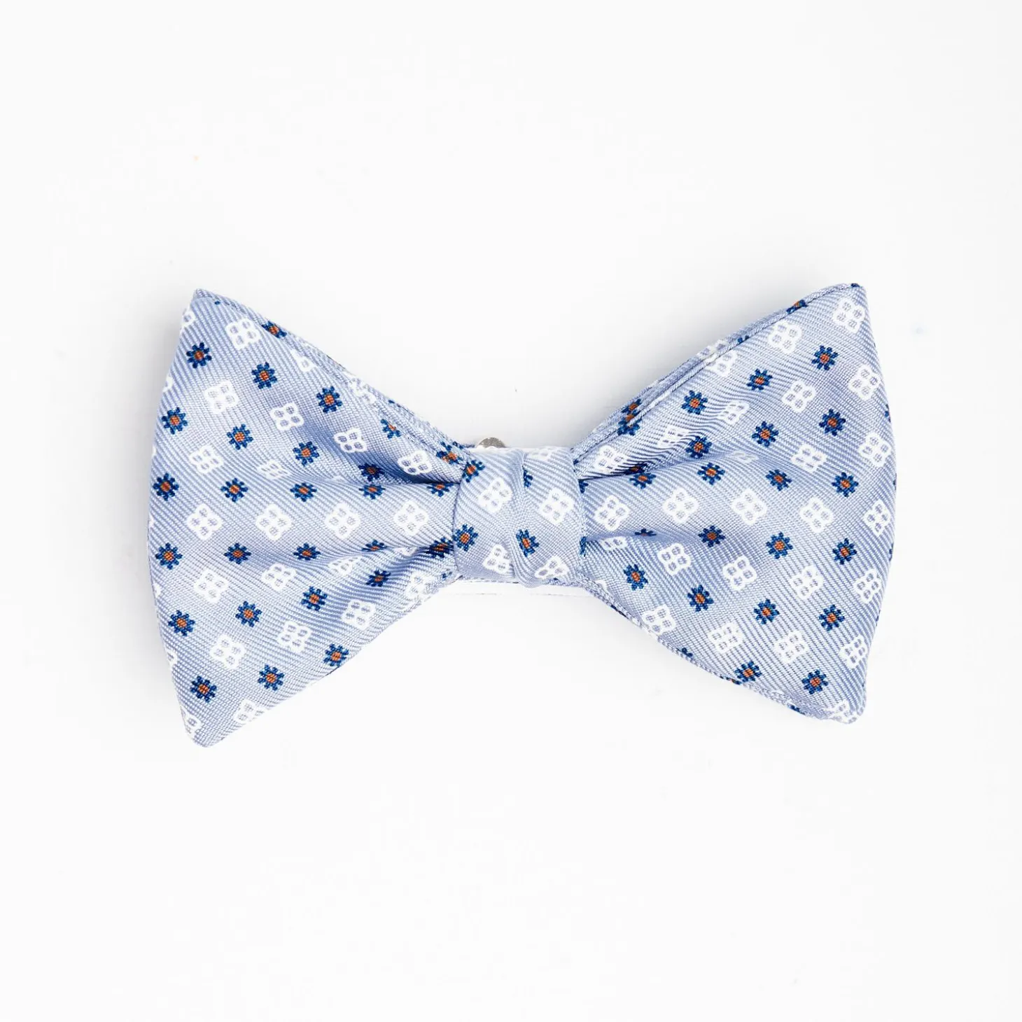 Light Blue Pre-Knotted Silk Bowtie - Small Flower Pattern