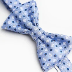 Light Blue Pre-Knotted Silk Bowtie - Small Flower Pattern