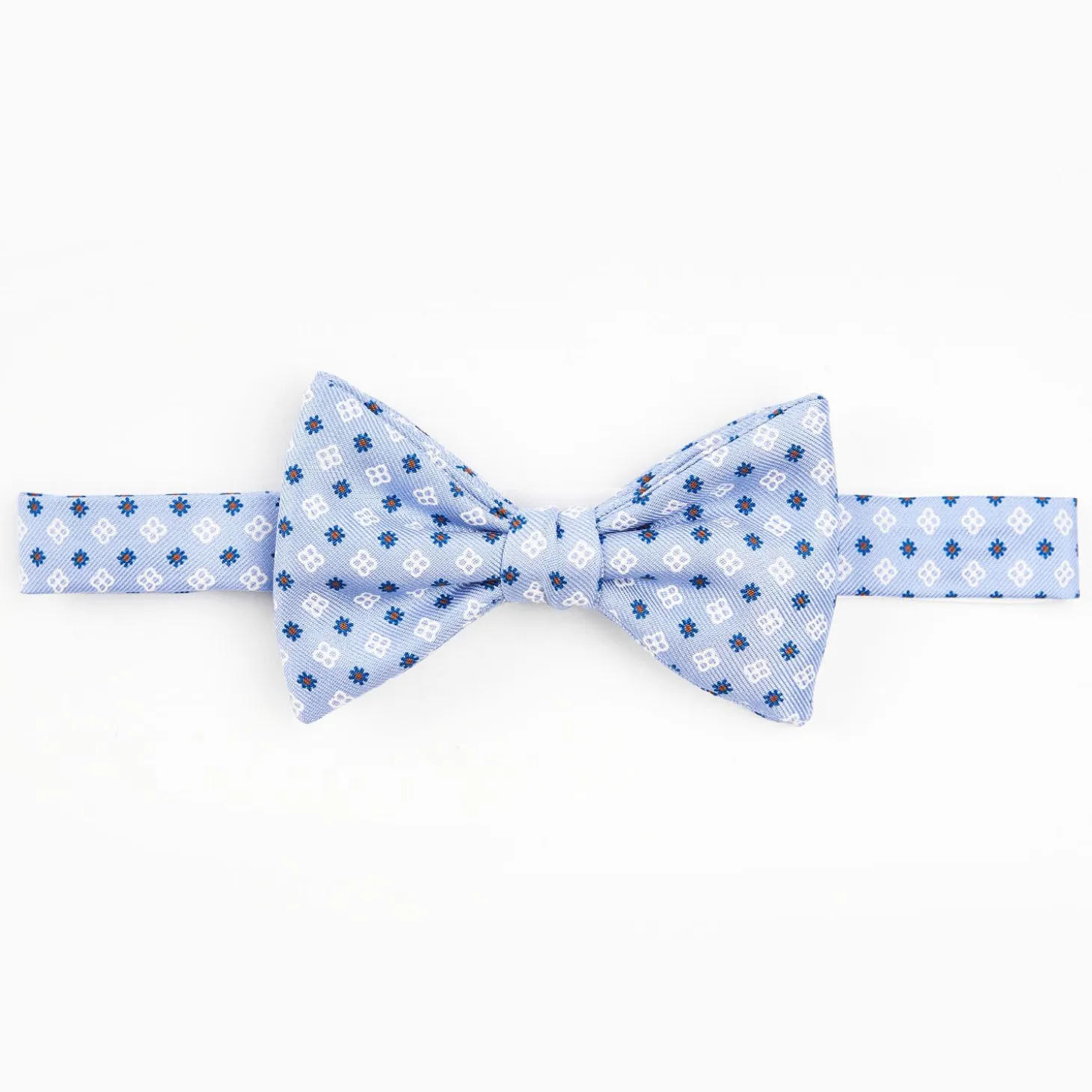 Light Blue Pre-Knotted Silk Bowtie - Small Flower Pattern