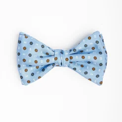 Light Blue Pre-Knotted Silk Bowtie - Small Flower Pattern