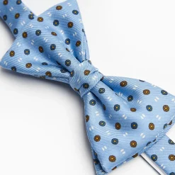 Light Blue Pre-Knotted Silk Bowtie - Small Flower Pattern