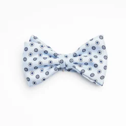 Light Blue Pre-Knotted Silk Bowtie- Small Geometric Pattern