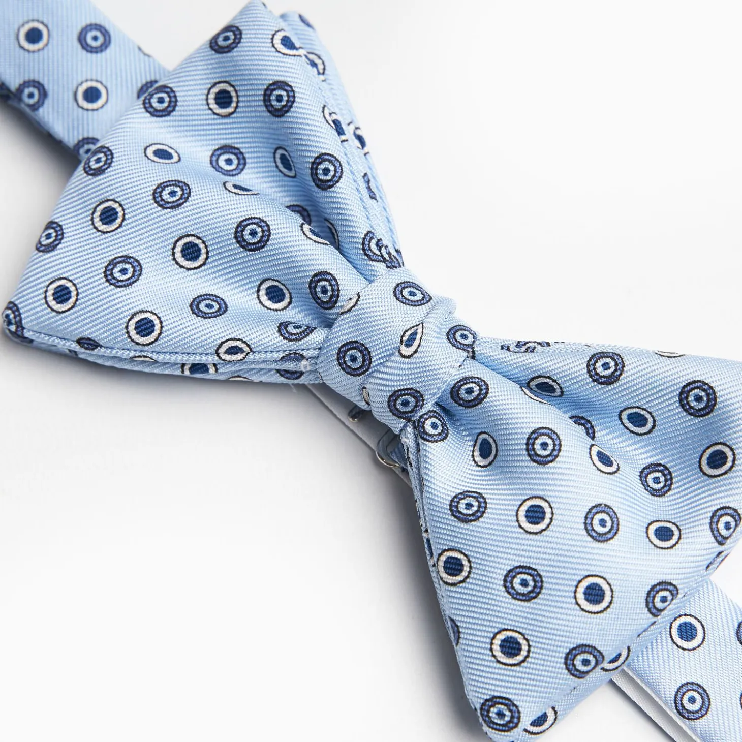 Light Blue Pre-Knotted Silk Bowtie- Small Geometric Pattern