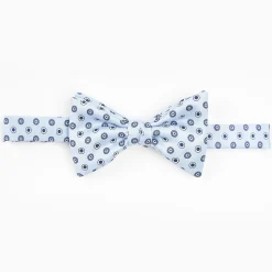 Light Blue Pre-Knotted Silk Bowtie- Small Geometric Pattern