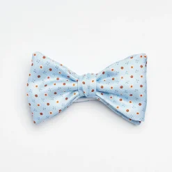 Light Blue Pre-Knotted Silk Bowtie- Small Flower Pattern