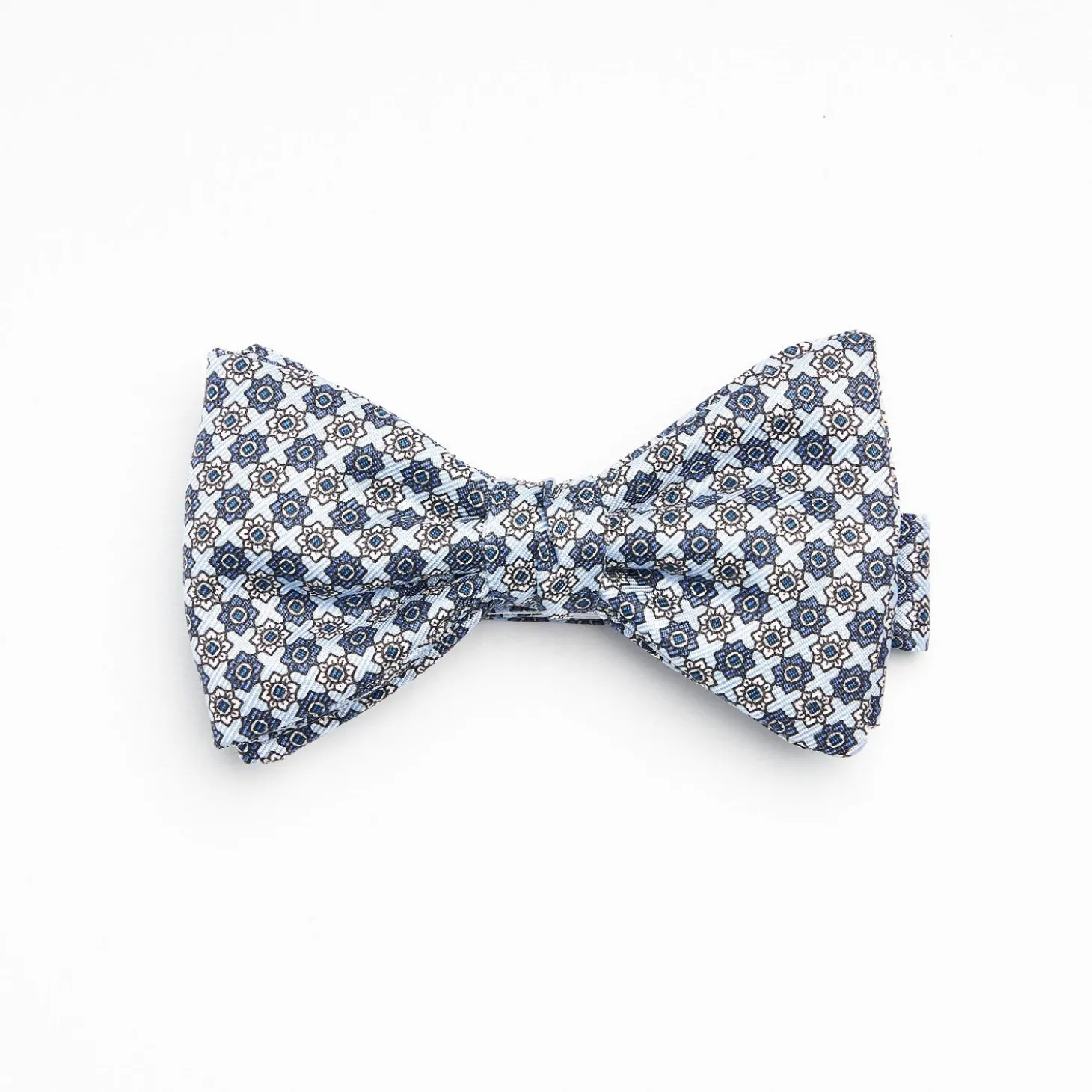 Light Blue Pre-Knotted Silk Bowtie- Large Flower Pattern
