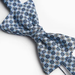 Light Blue Pre-Knotted Silk Bowtie- Large Flower Pattern