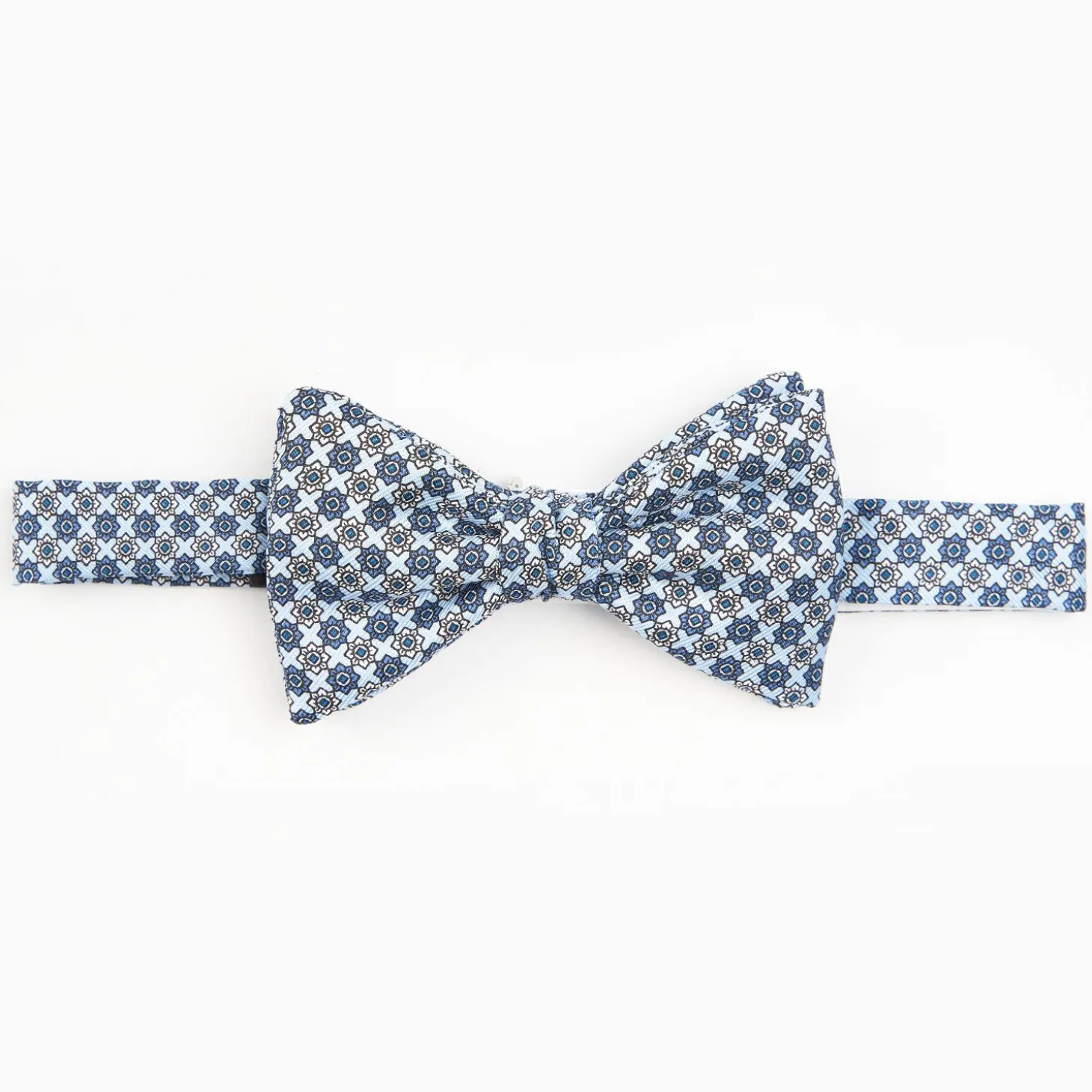 Light Blue Pre-Knotted Silk Bowtie- Large Flower Pattern