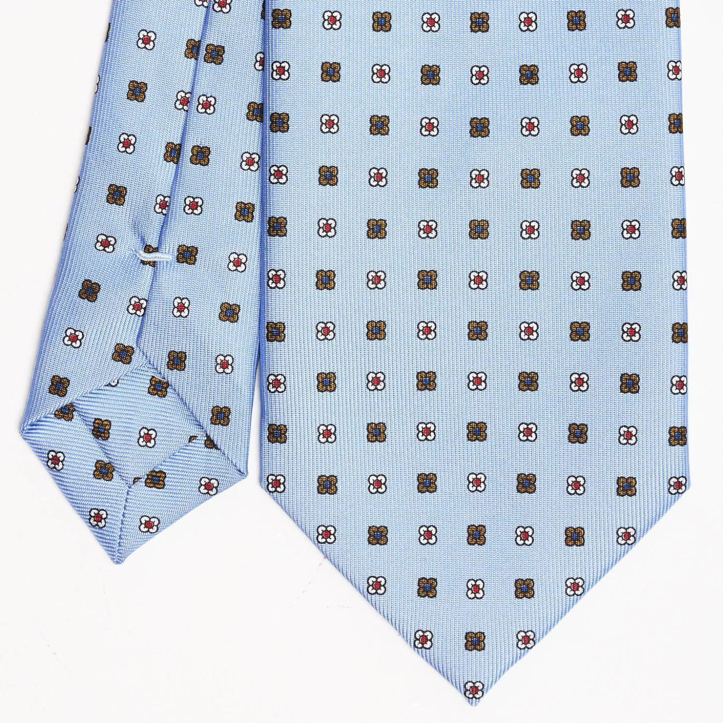 Light Blue Sartorial Classic Silk Tie Small Flower Pattern