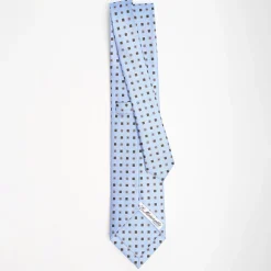 Light Blue Sartorial Classic Silk Tie Small Flower Pattern