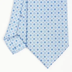 Light Blue Sartorial Classic Silk Tie - Small Flower Pattern