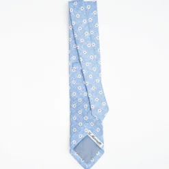 Light Blue Sartorial Cotton And Silk Tie Large Flower Pattern