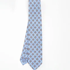 Light Blue Sartorial Cotton And Silk Tie - Large Flower Pattern