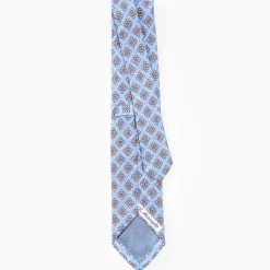 Light Blue Sartorial Cotton And Silk Tie - Large Flower Pattern