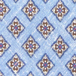 Light Blue Sartorial Cotton And Silk Tie - Large Flower Pattern