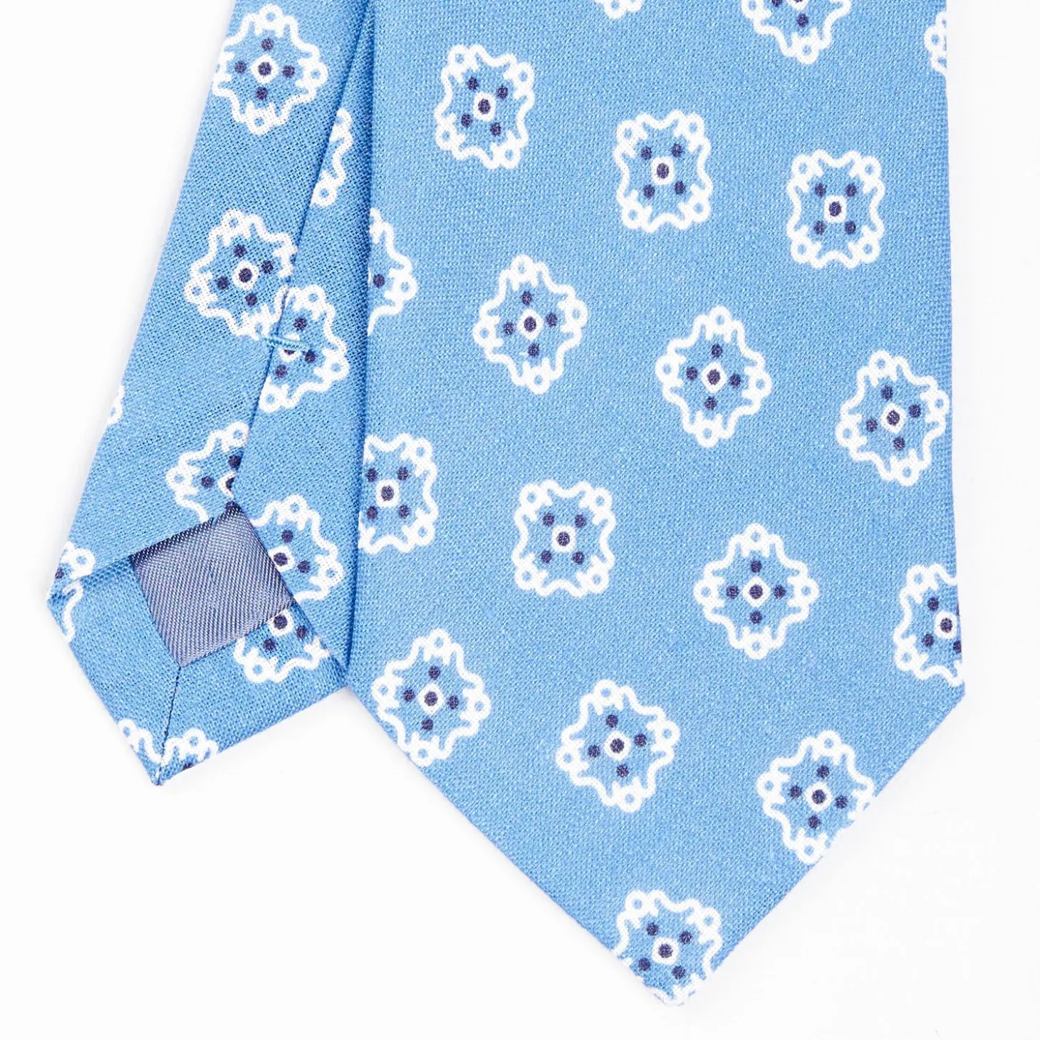 Light Blue Sartorial Linen Tie - Large Flower Pattern