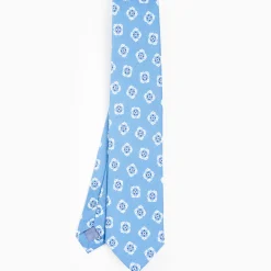 Light Blue Sartorial Linen Tie - Large Flower Pattern