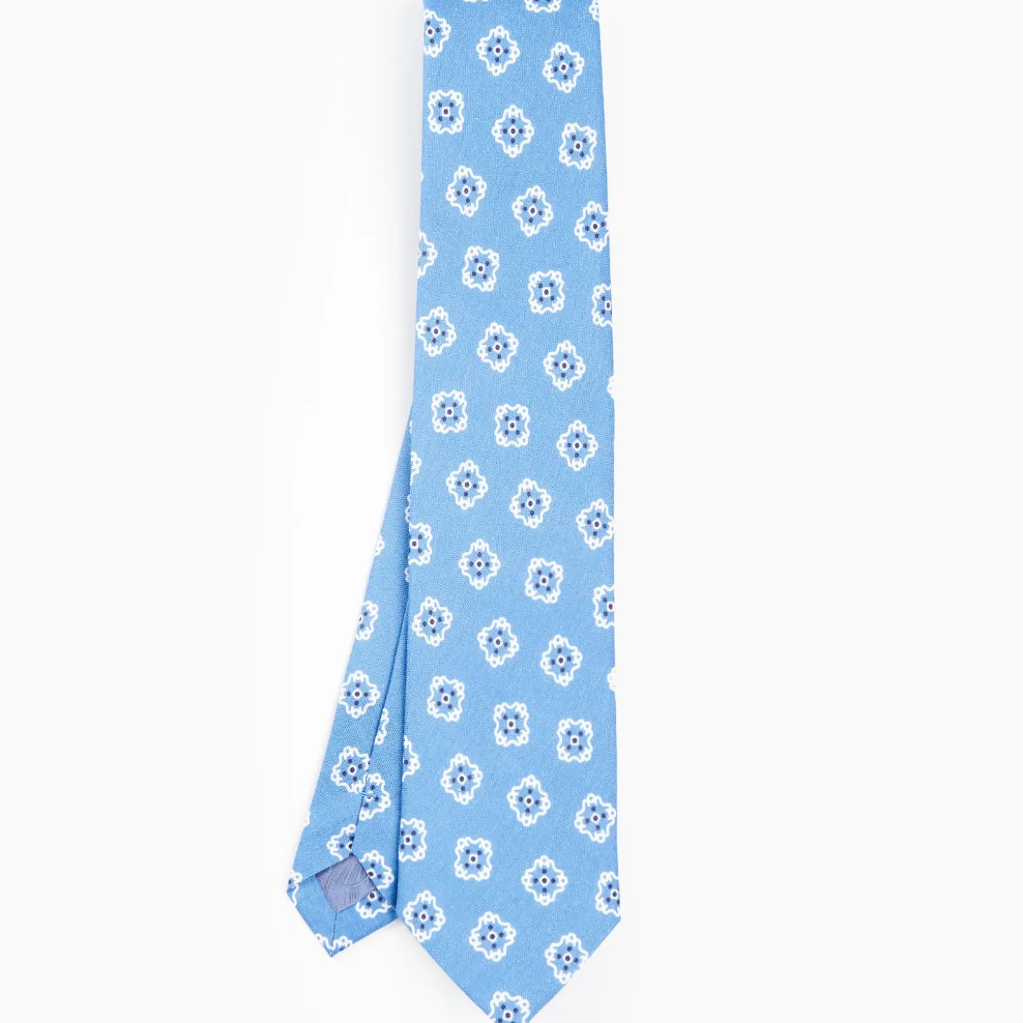 Light Blue Sartorial Linen Tie - Large Flower Pattern
