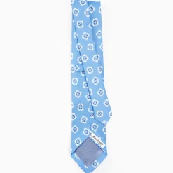 Light Blue Sartorial Linen Tie - Large Flower Pattern