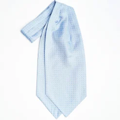 Light Blue Silk Ascot Tie - Flower Pattern