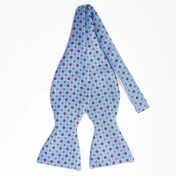Light Blue Silk Bowtie To Self-Tie Small Flower Pattern
