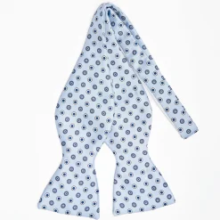 Light Blue Silk Bowtie To Self-Tie Small Geometric Pattern