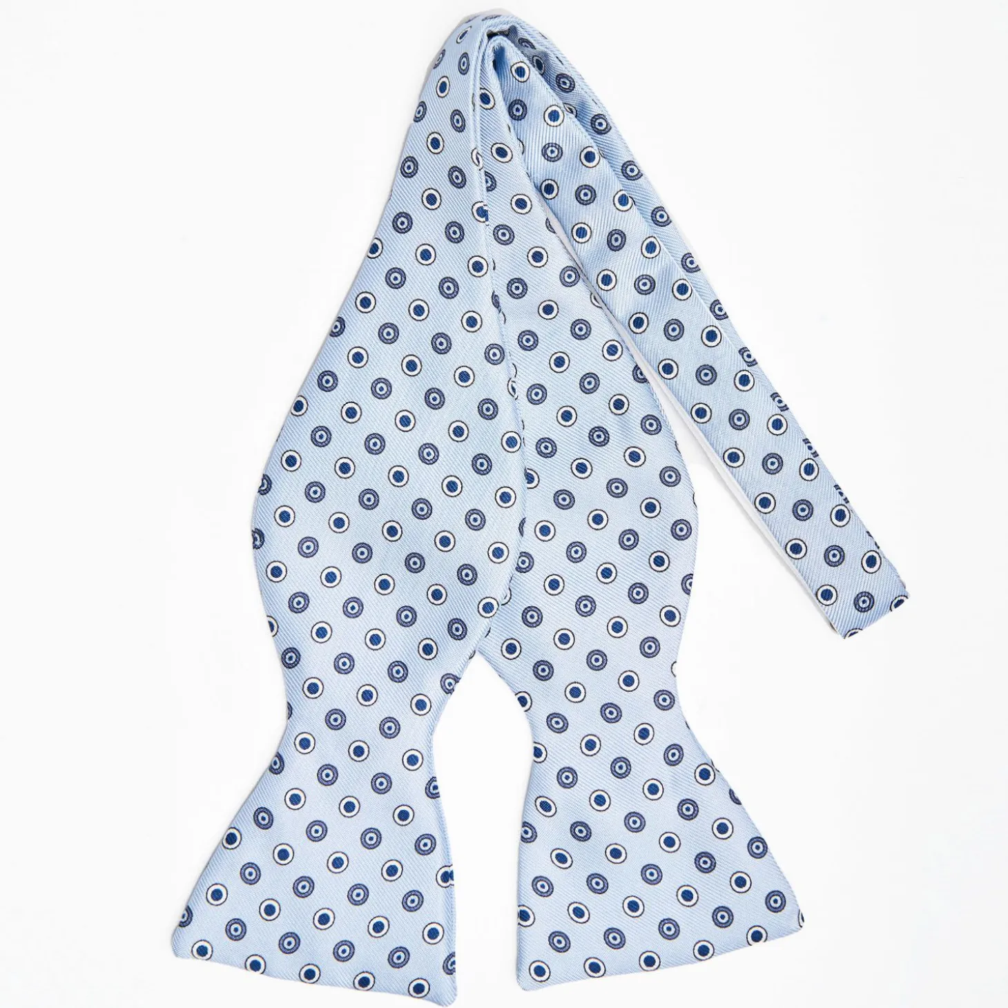 Light Blue Silk Bowtie To Self-Tie Small Geometric Pattern