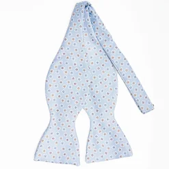 Light Blue Silk Bowtie To Self-Tie - Small Flower Pattern