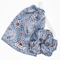 Light Blue Silk Scrunchie With Paisley Patterns