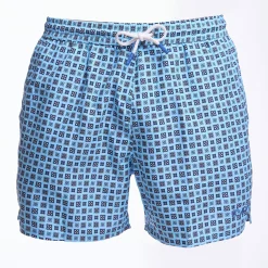 Light Blue Swim Short - Large Flower Pattern