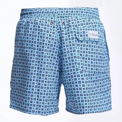 Light Blue Swim Short - Large Flower Pattern