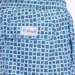 Light Blue Swim Short - Large Flower Pattern