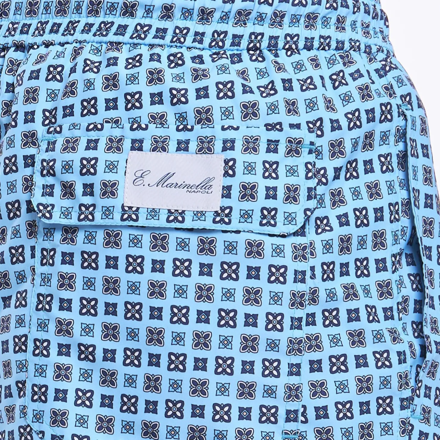 Light Blue Swim Short - Large Flower Pattern