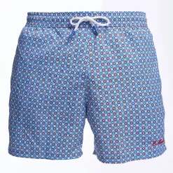 Light Blue Swim Short - Large Flower Pattern