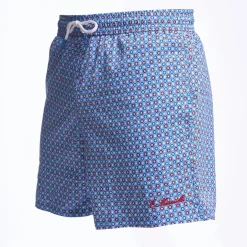 Light Blue Swim Short - Large Flower Pattern