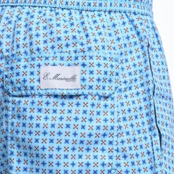 Light Blue Swim Short - Small Flower Pattern