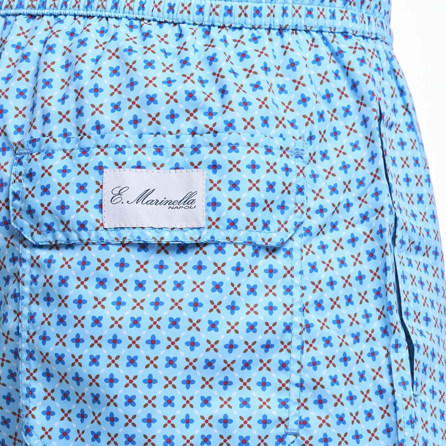 Light Blue Swim Short - Small Flower Pattern