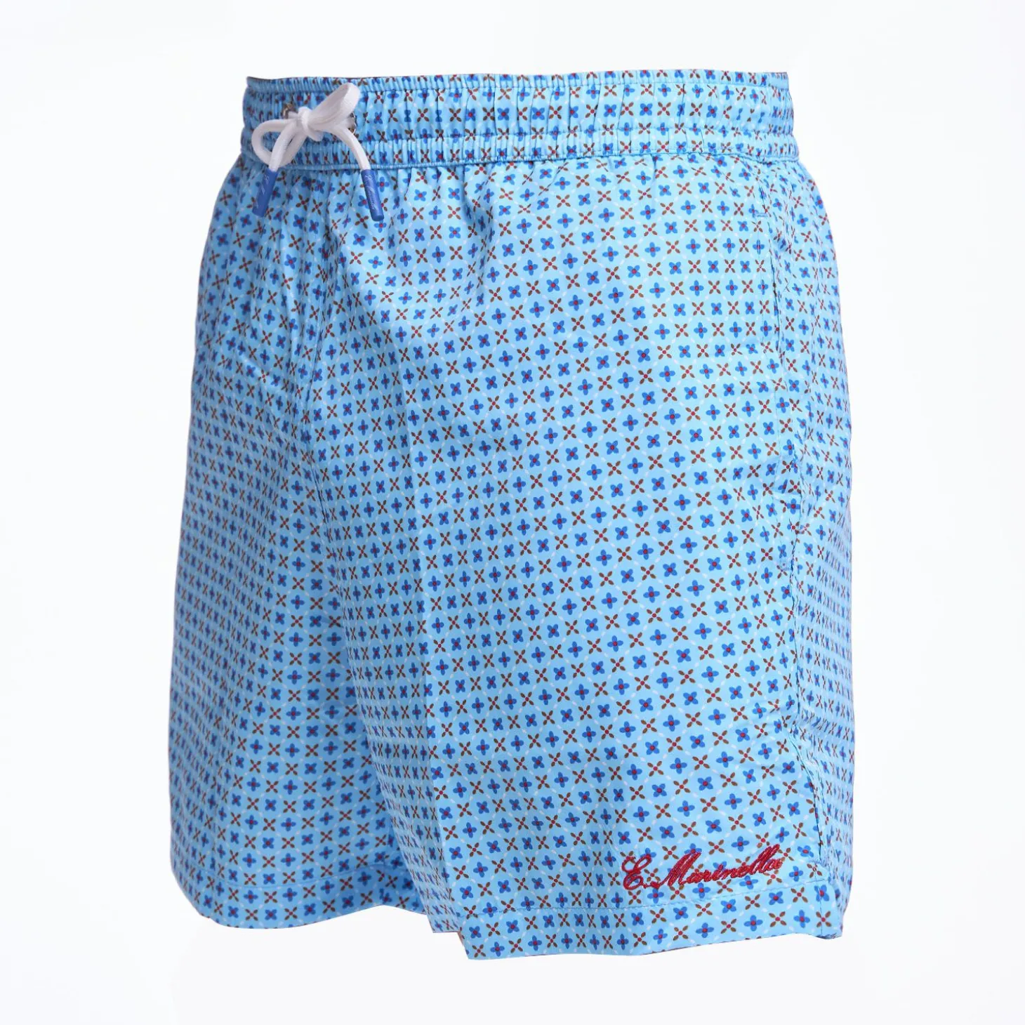 Light Blue Swim Short - Small Flower Pattern