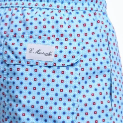 Light Blue Swim Short - Small Flower Pattern