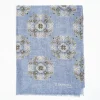 Light Blue Wool Stole With Floral Decorations