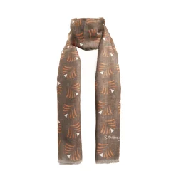 Light Brbown Cotton And Linen Scarf - Orange Fans