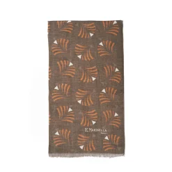 Light Brbown Cotton And Linen Scarf - Orange Fans