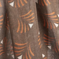 Light Brbown Cotton And Linen Scarf - Orange Fans