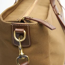 Light Brown Canvas Weekend Bag With Leather Trim