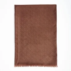 Light Brown Em Logo Scarf In Wool And Cashmere