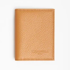 Light Brown Hammered Leather Folding Card Holder - 10 Compartments