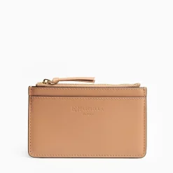 Light Brown Leather Zip Credit Card Holder
