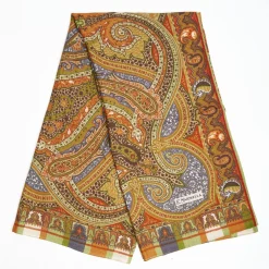 Light Green And Brown Wool Stole - Damask Pattern