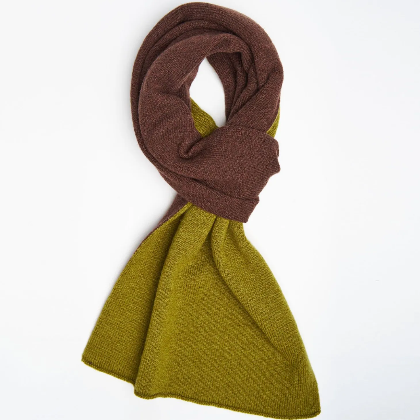 Light Green And Dark Brown Two-Tone Solid Cashmere Neck Warmer