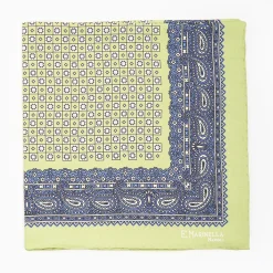 Light Green Hand-Printed Silk Pocket Square Large Flower Pattern